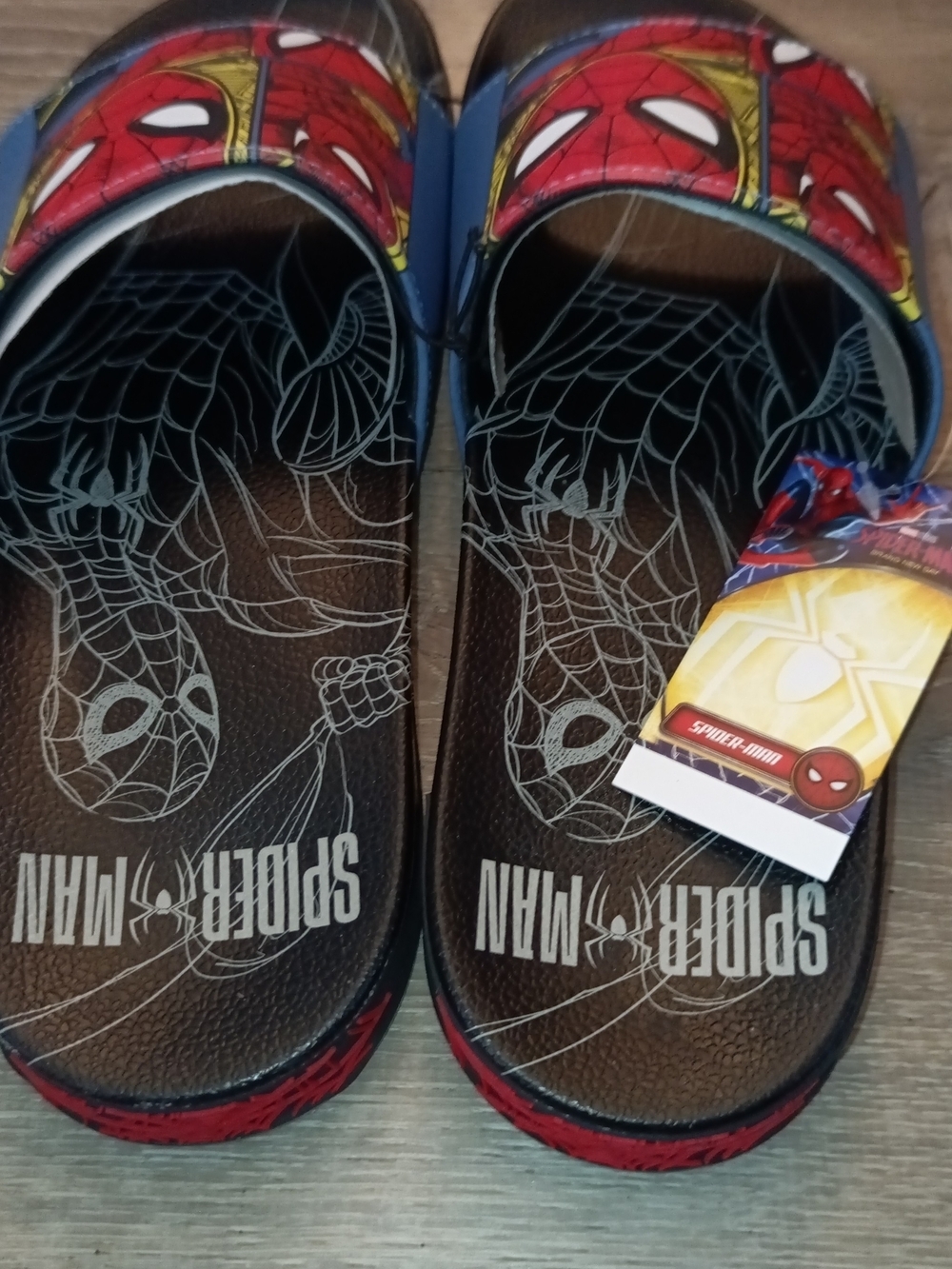 Spiderman Mens Red, Blue and Black Slide Sandals NWT 12